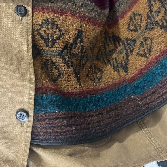 š„Vintage WOOLRICH Denim Wool Blanket Lined CanvasāBarn Aztec Jacket -Sz XL -EUC - Picture 11 of 11